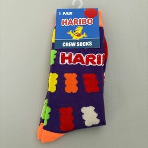 Haribo Goldbears Gummy Bear Purple Crew Socks Mens Shoe Size 6-13 Fun Colorful